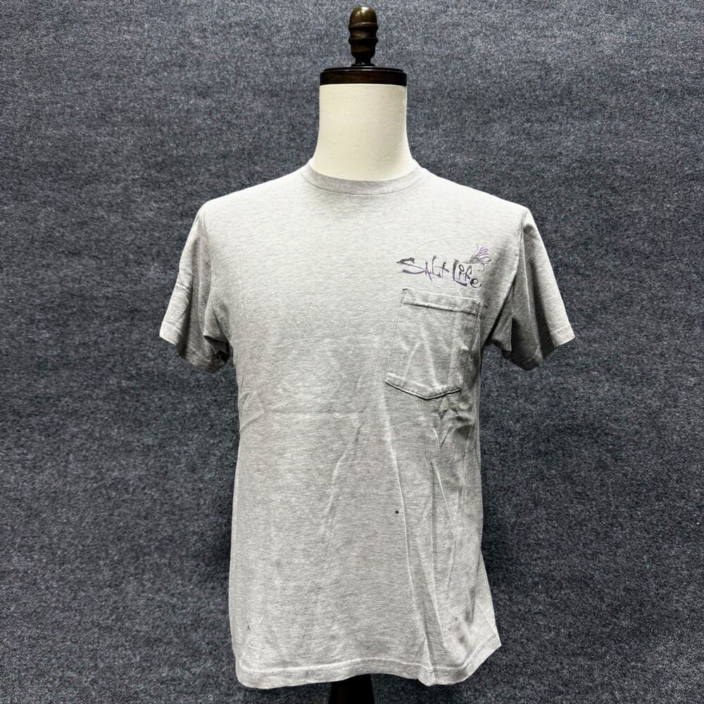 Salt Life Pocket T-Shirt Mens M Gray Sailfish Marlin Graphic Back Short Sleeve